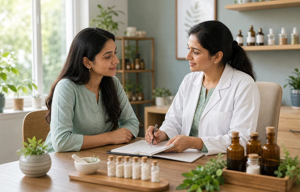 Doctor discussing recurring skin concerns with a patient