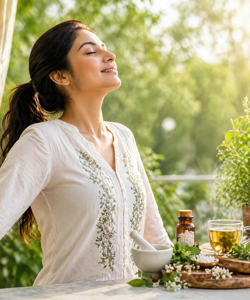 Woman breathing fresh air with confidence